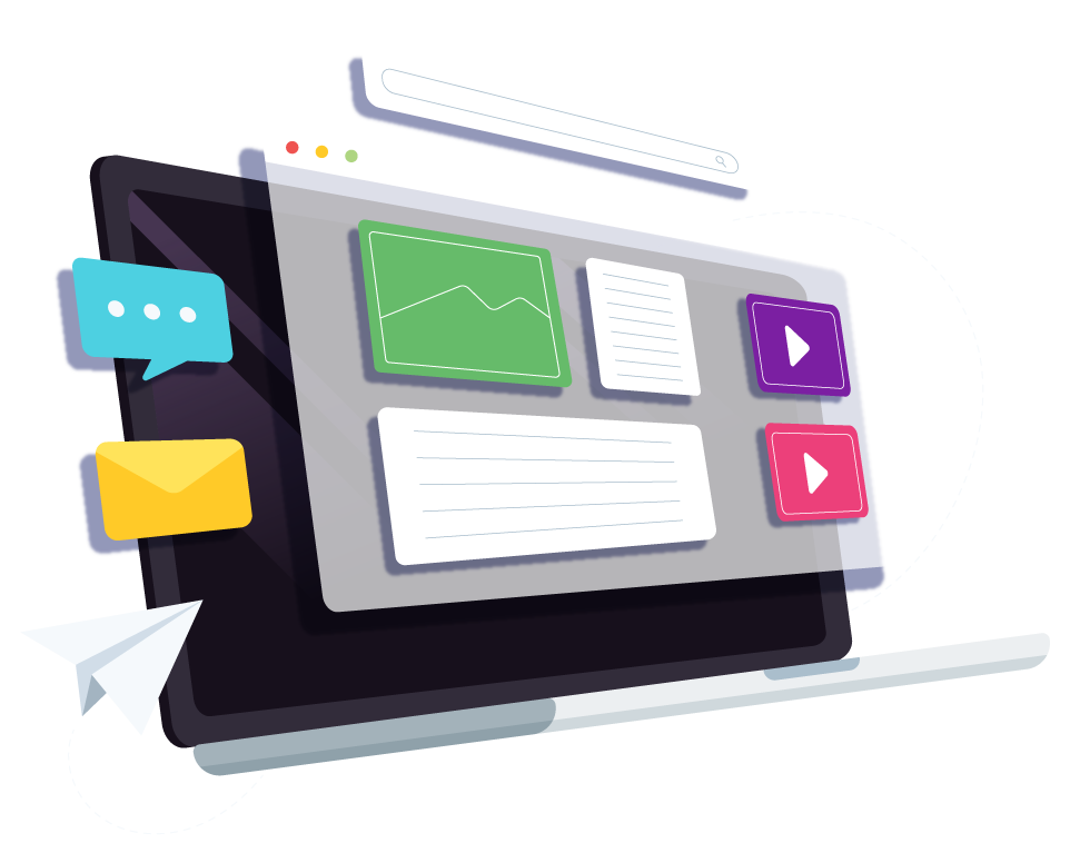 Desenho de um notebook com um site sendo construído na tela